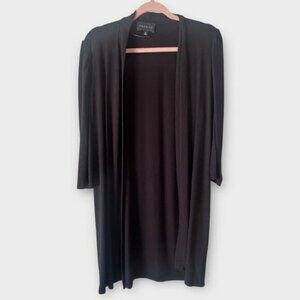 Premise black 3/4 sleeve long open faced cardigan, size medium